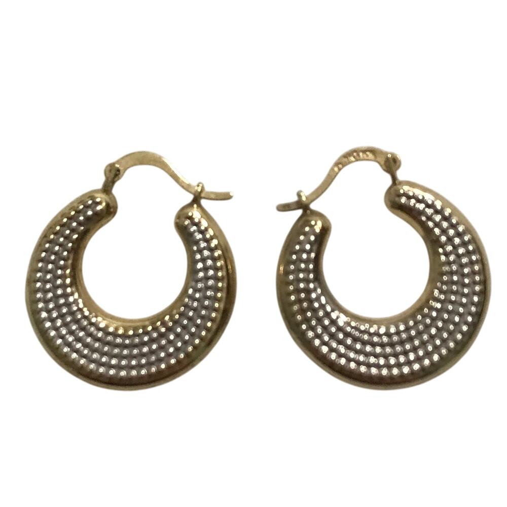 Michael Anthony Earrings Hoop Two Toned 10 KT Gold Snap Closure Puffy Style